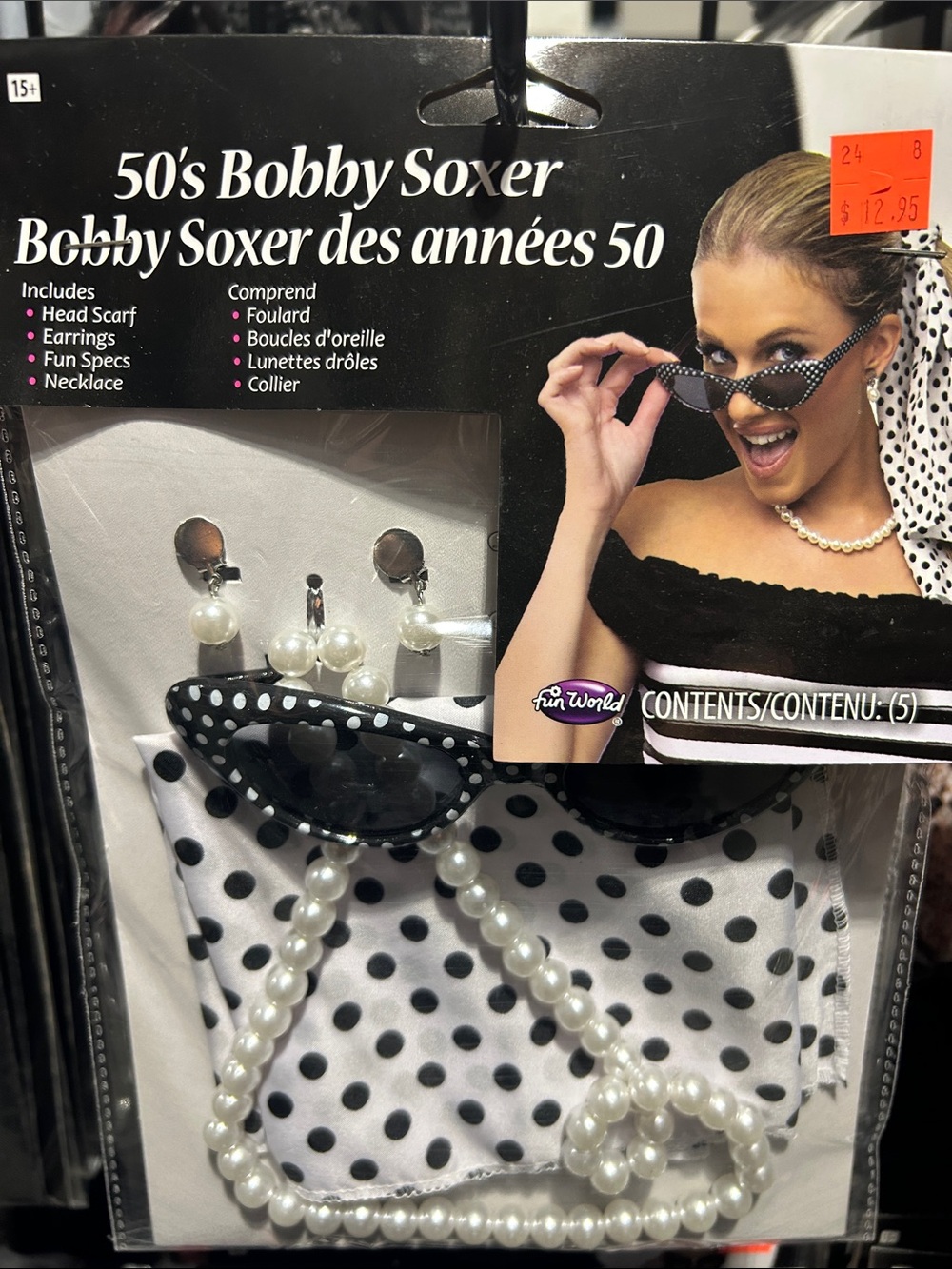 50's Bobby Soxer Costume Hat & Accessories Set - Black & White